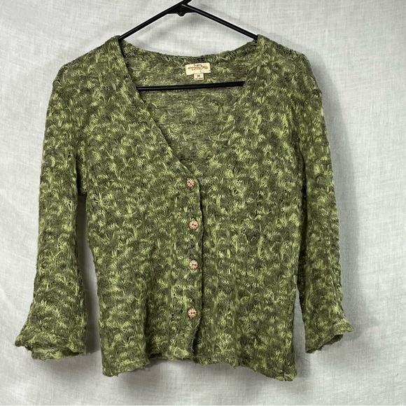 Aventura Clothing Crocheted Cropped Cardigan Women Med Sustainable Bell Sleeves - Picture 1 of 10